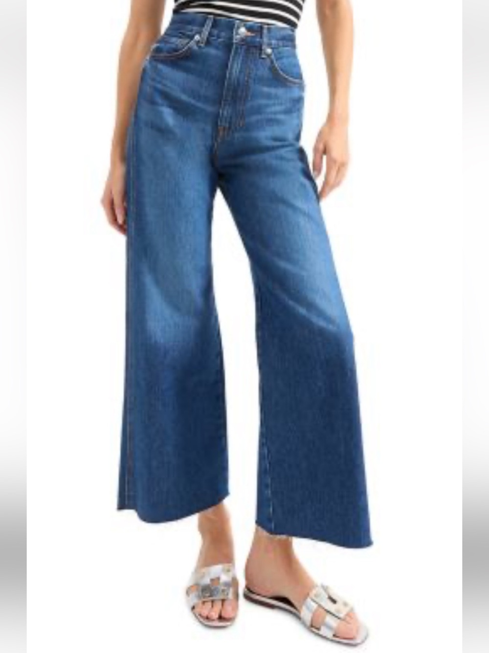 Veronica Beard Taylor Cropped Wide-Leg Jeans in Bright Blue Size 27